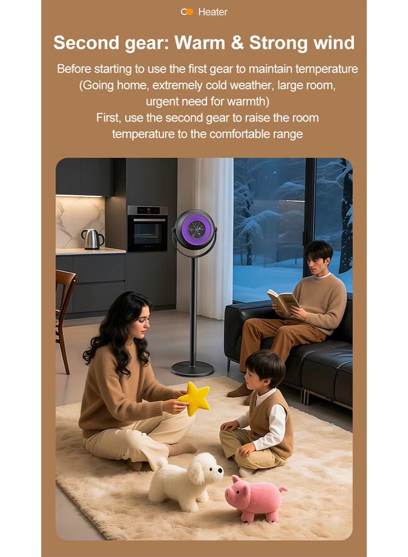 بلو فاير مدفأة مروحة أرضية قابلة لتعديل الارتفاع مع قابس أوروبي - مدفأة كهربائية محمولة وصامتة للمنزل، المكتب، غرفة النوم - تصميم أبيض عصري للشتاء والخريف - Image 4